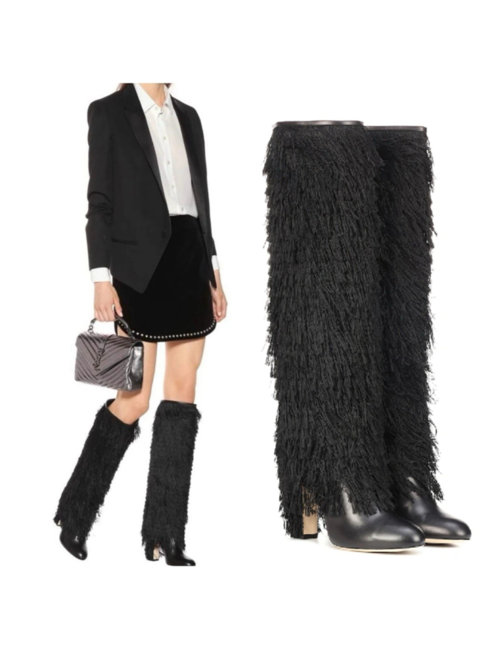 NEW Jimmy Choo Boots IT 37 Black Leather Fringe Magalie Knee High
